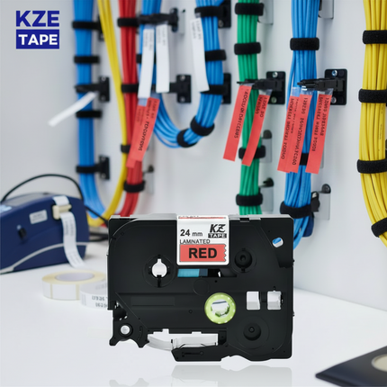 1PZS Cinta ROJO TZE-435 TZe compatible con Brother P Touch Label Maker Tape 12mm 0.47'' Cinta de etiquetas laminada negra sobre ROJO para PT D200 D210 D220 D400 PTH110